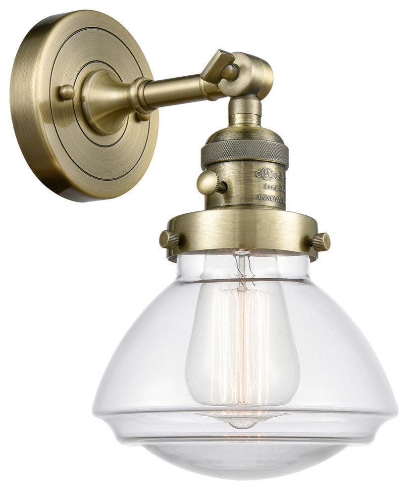 Olean 1-Light Sconce, Antique Brass, Clear