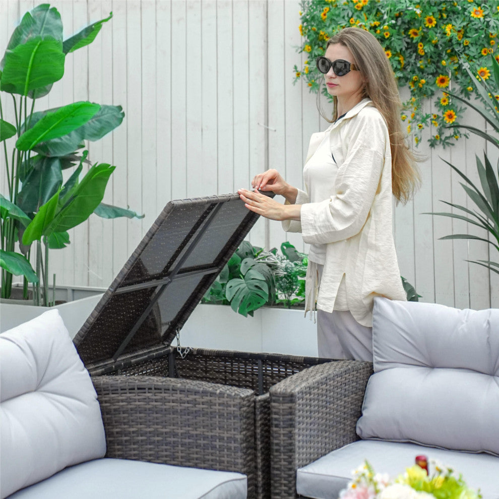 Patio 6-Piece Wicker Sofa Conversation Set With Cushions, Brown