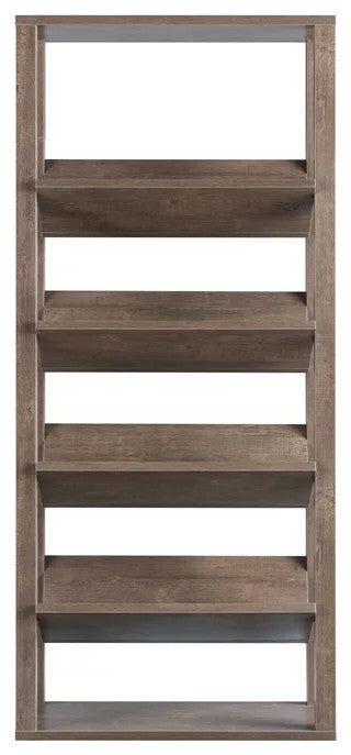 Transitional Bookcase, Unique Design With 4 Angled Open Shelves, Walnut Finish