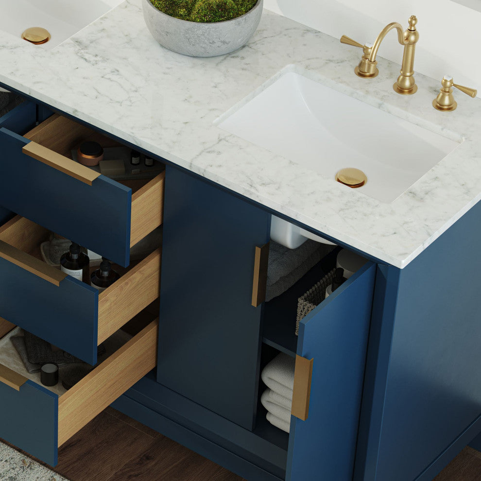 The Ezra Bathroom Vanity, Monarch Blue, 60", Double Sink, Freestanding