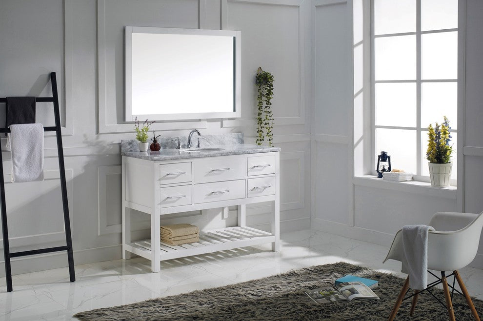 Caroline Estate 48" Single Bathroom Vanity Set, White, Italian Carra