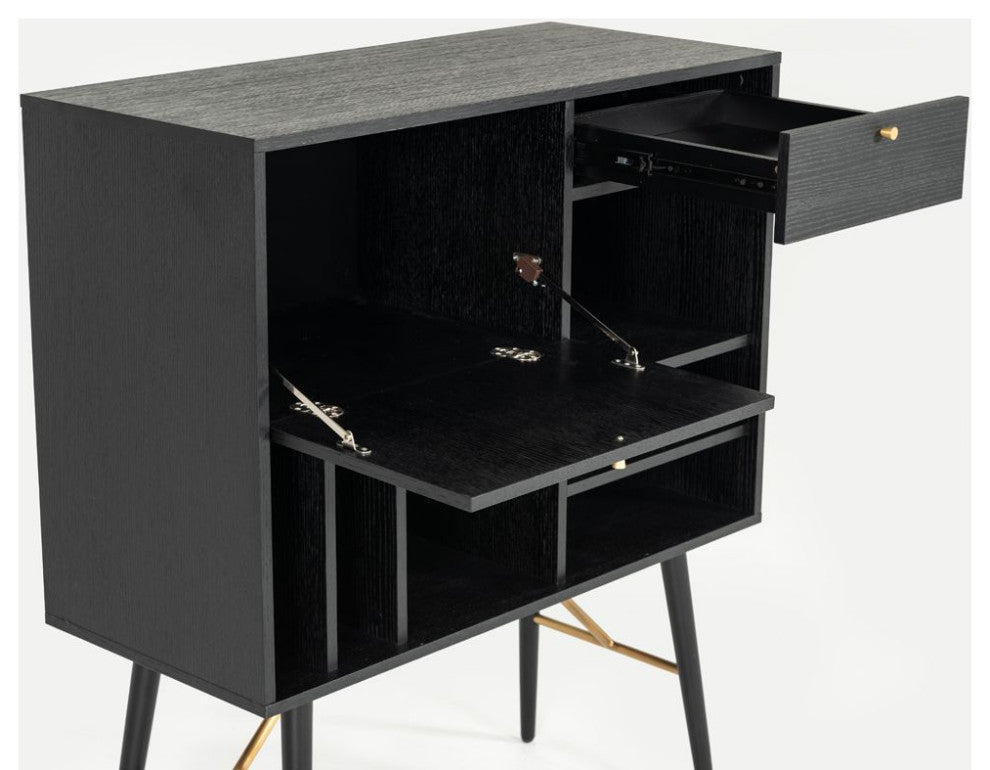 Modrest Billy Modern Black Oak and Gold Tall Buffet