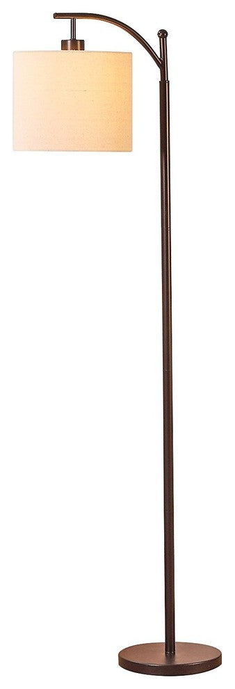 Noir Stem With Oatmeal Hue Drum Shade, Industrial Tall Standing Lamp for Living