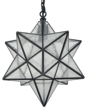 Pesaro Moravian Star Pendant Light 14-inch Seeded Glass Shade, Black