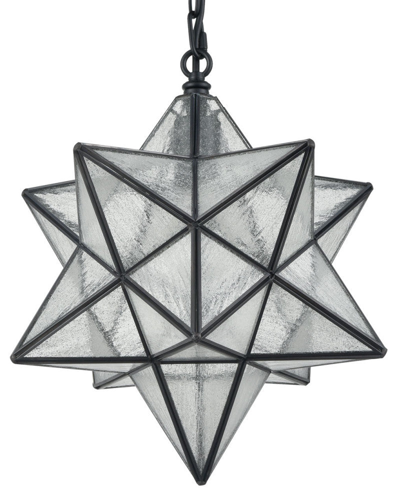 Pesaro Moravian Star Pendant Light 14-inch Seeded Glass Shade, Black
