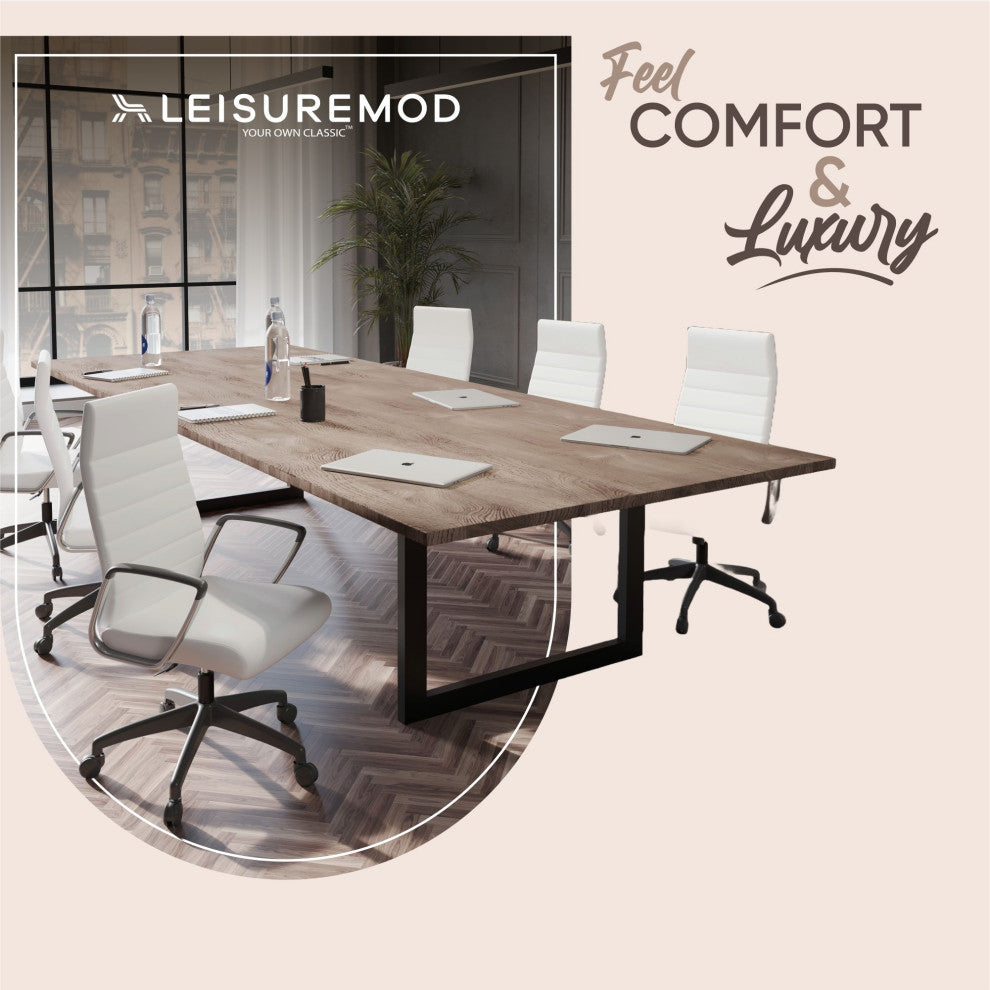 LeisureMod Hilton Modern High Back Leather Conference Office Chair, White