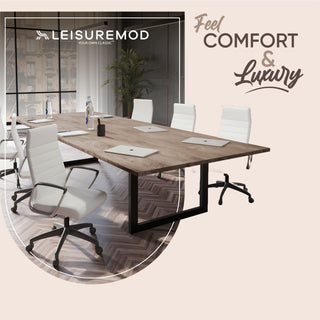LeisureMod Hilton Modern High Back Leather Conference Office Chair, White