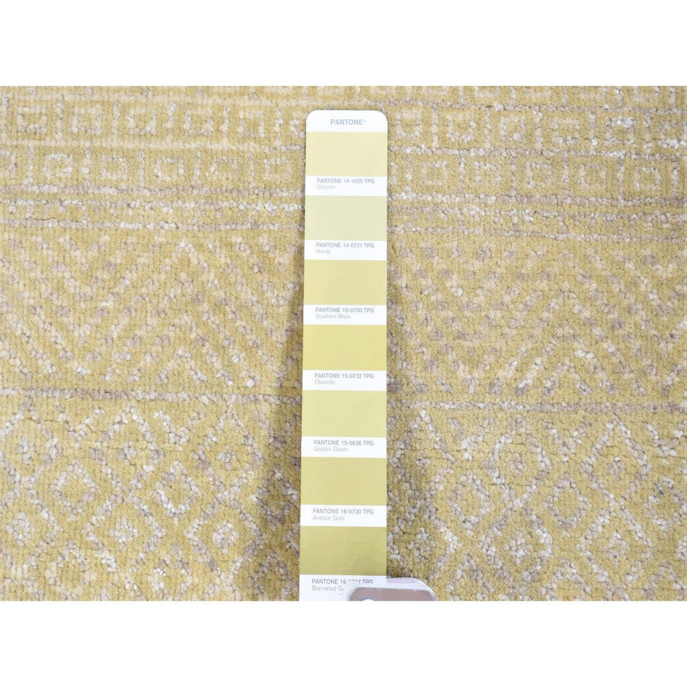 Lime Green Wool and Silk Modern Grass Design Gabbeh Hand Knotted Rug, 3'1"x5'1"