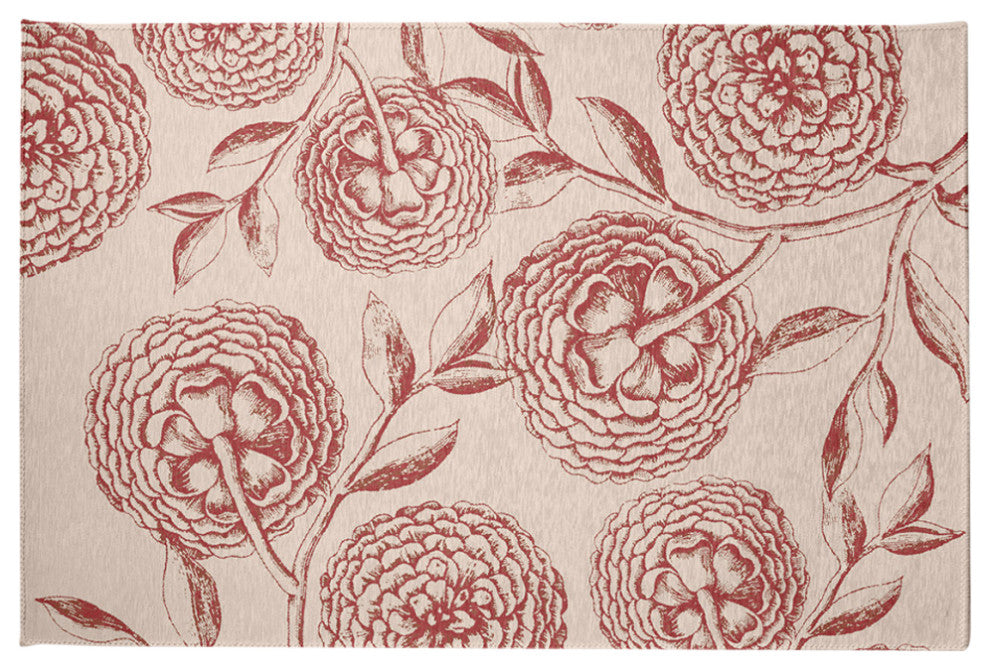Antique Flowers Spring Chenille Rug, Red, 2'x3'