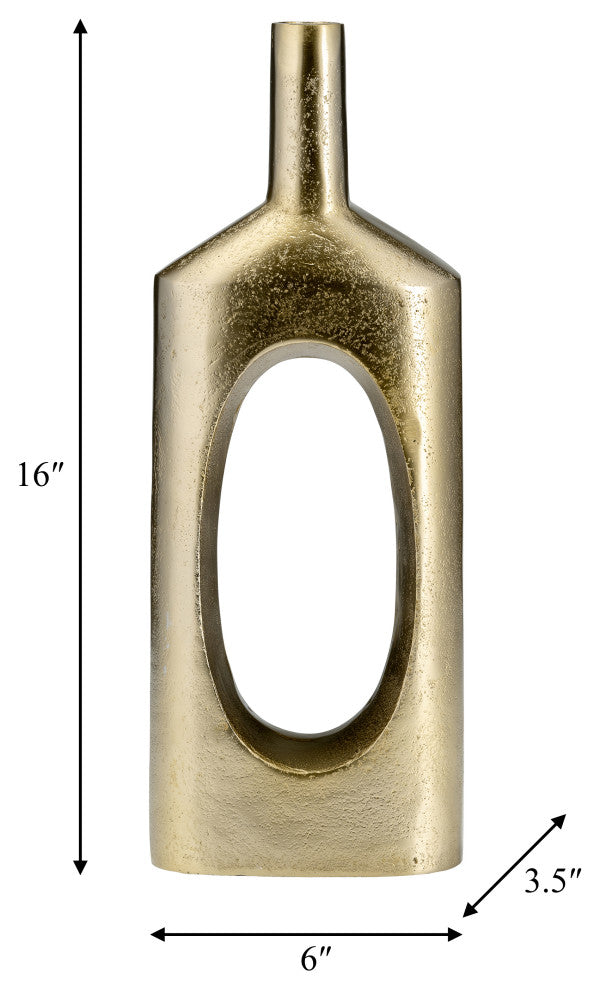 Metal, 16"H, Tall Modern Open Cut Out Vase, Gold