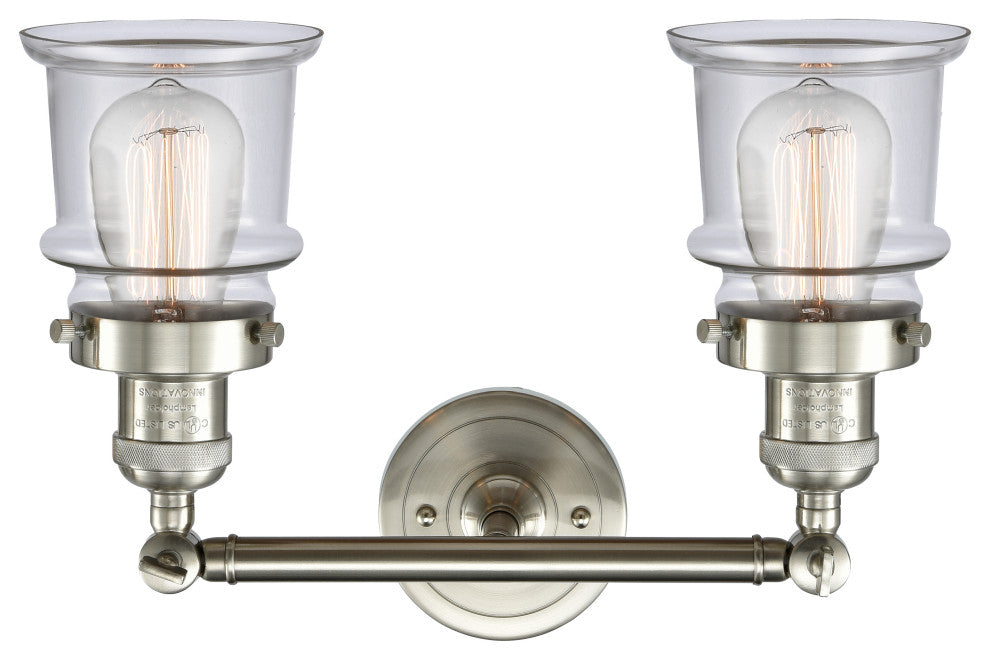 Small Canton 2-Light Bath Vanity-Light, Brushed Satin Nickel, Clear
