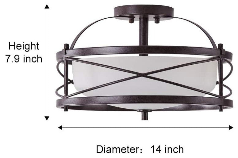 2 light Semi Flush Mount Rustic Ceiling Light industrial drum ceiling light fixt