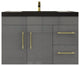 Rosa 36" Wall Mounted Modern Vanity, High Gloss Gray, Matt Black Top