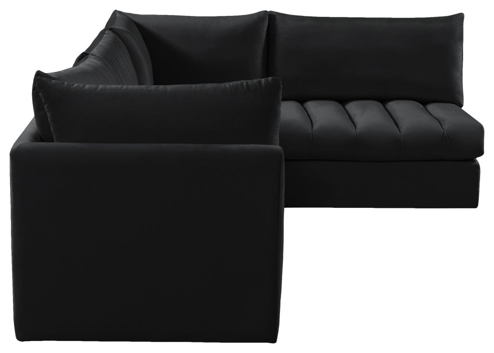 Jacob Velvet Upholstered 4-Piece L-Shaped Modular Sectional, Black