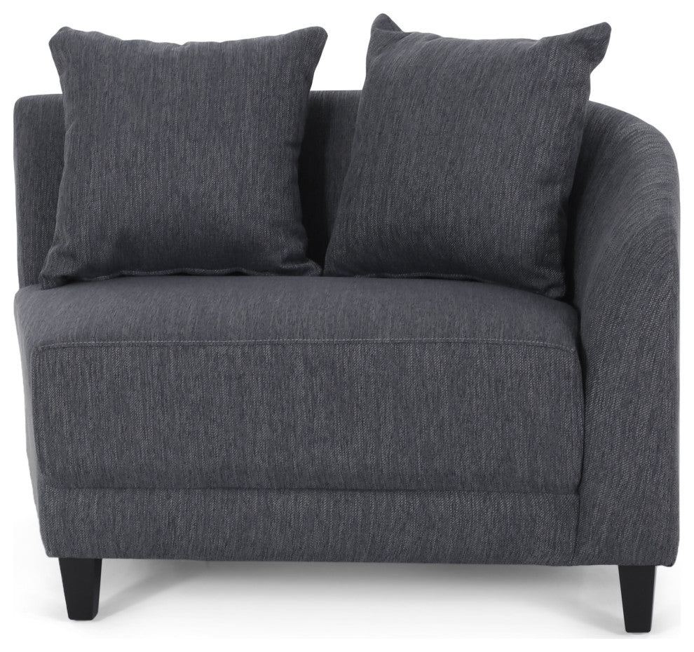 McCardell Fabric 3 Seater Curved Sectional Sofa, Charcoal + Dark Brown