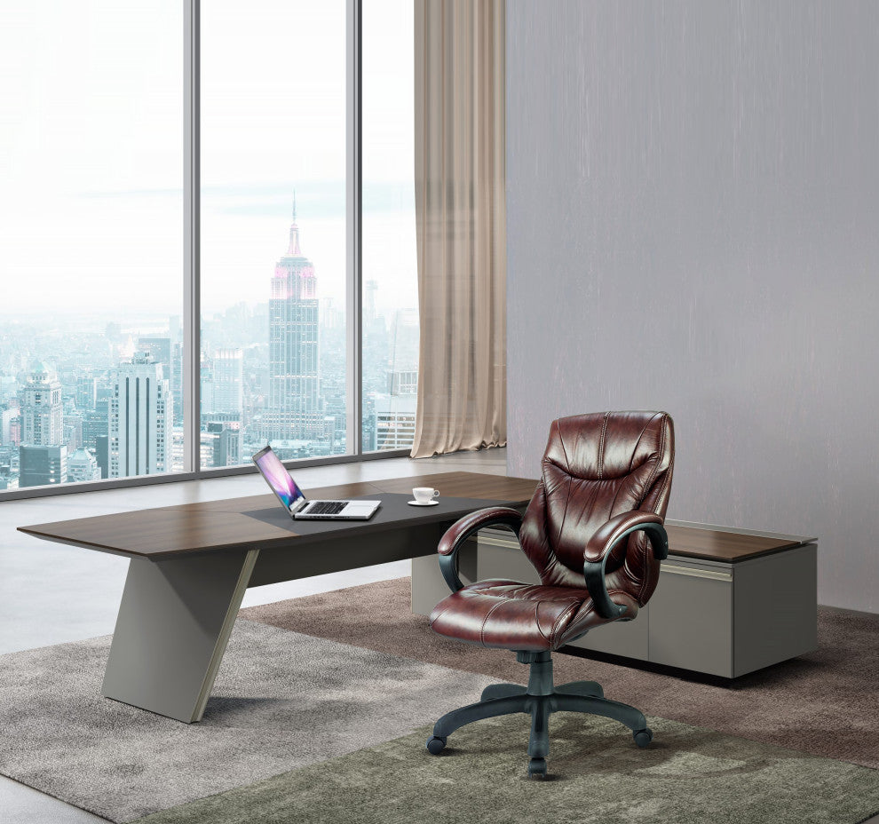 Genuine Leather Middle Back Executive Chair, Chocolate Brown Classic Design