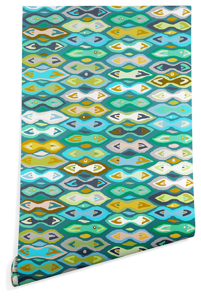 Deny Designs Sharon Turner Sagar Ikat Wallpaper, Blue, 2'x8'