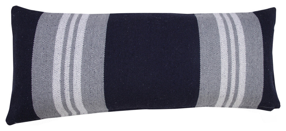 Ox Bay Handwoven Blue/Gray Stripe Organic Cotton Pillow Cover, 14"x36"