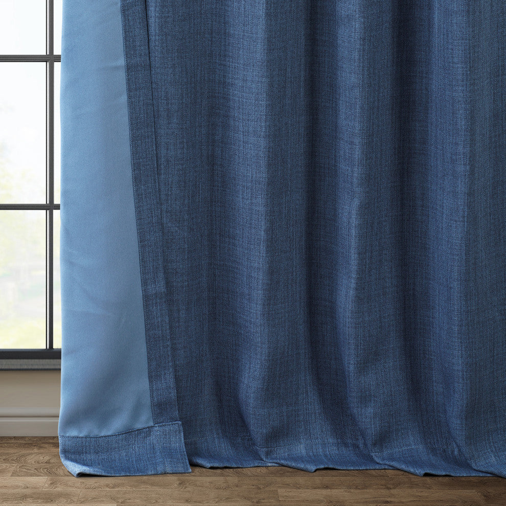 Faux Linen Darkening Curtain Single Panel, Denim, 50"x108"