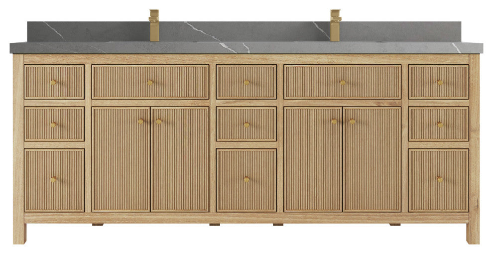 Sonoma Teak 84 Double Sink Vanity in Light  Natural with 2" Piatra Gray Quartz