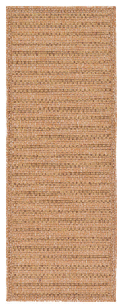 Rug Unique Loom Outdoor Border Light Brown Runner 2' 2 x 6' 0