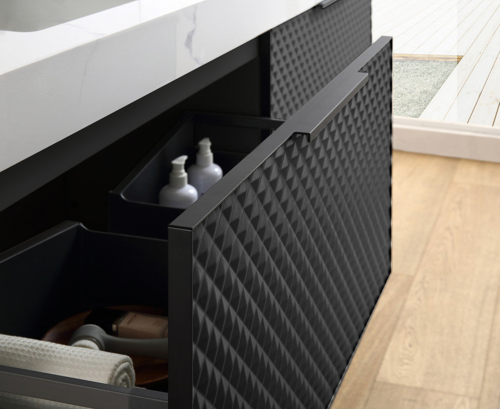 Manarola with Thick Quartz Wall Mount Vanity, Black of Night, 72"