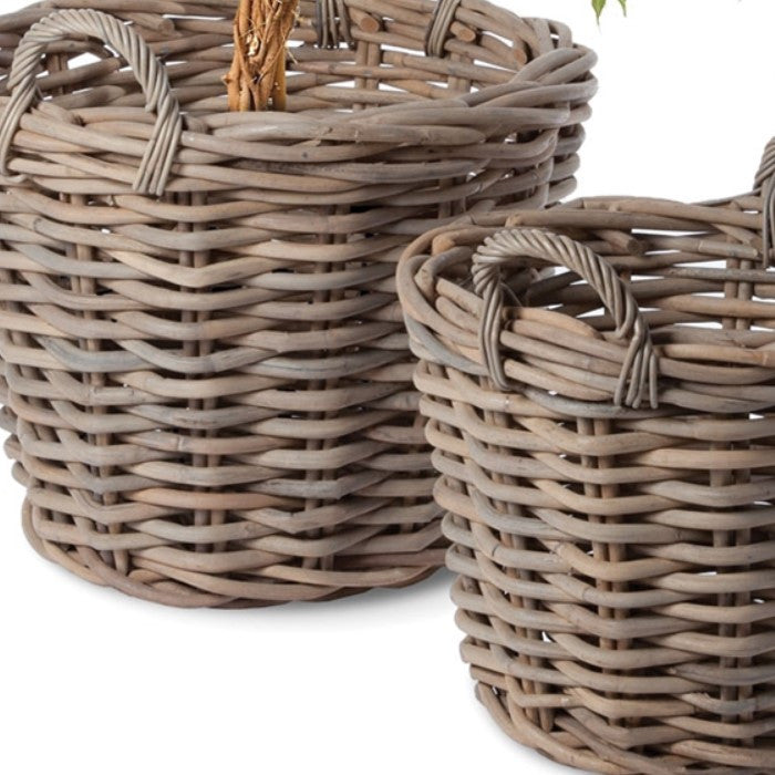 Set of 2 Large Rattan Cane Baskets Planter Storage Baskets Round 30 in Wicker