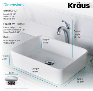 Elavo Rectangle Ceramic Vessel Sink, Bathroom Arlo Faucet, Drain, Chrome