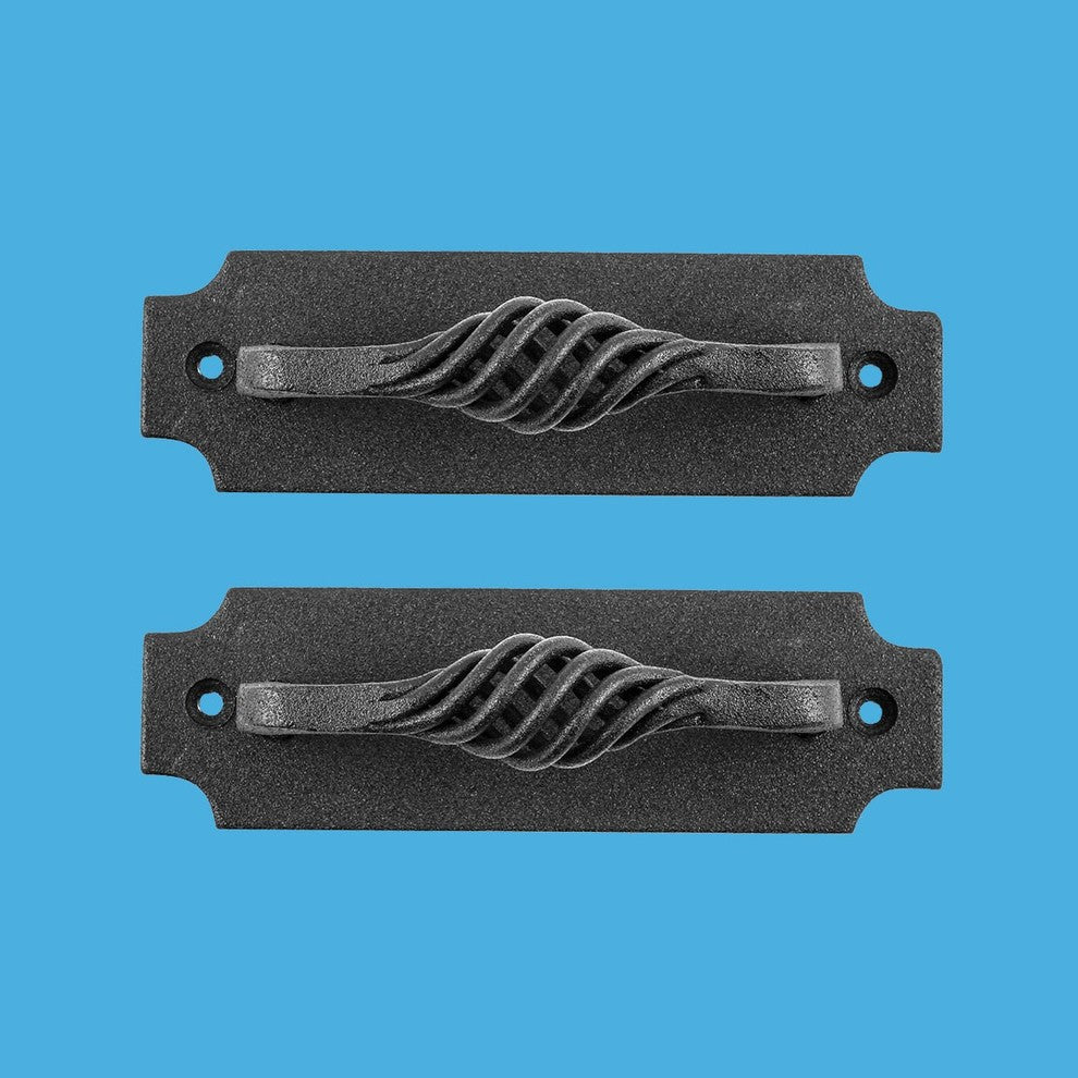 2 Pcs Black Wrought Iron Cabinet Door Pull Handle Twisted Design Renovators