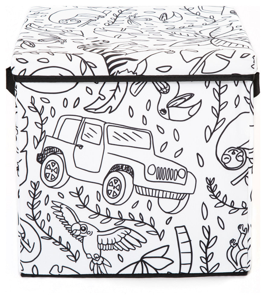 Kid's Coloring Storage Cube with Lid, Space Print