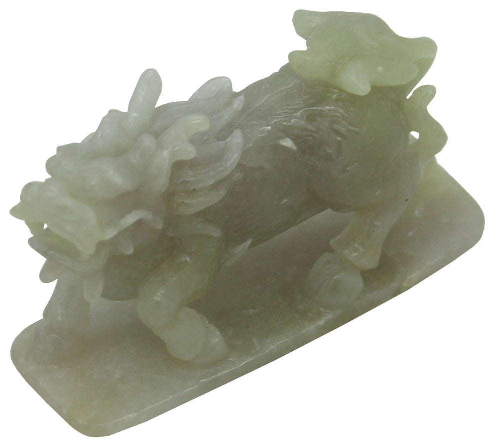 Detail Chinese Hand Carved Natural Jade Lucky Feng Shui Kirin Statue