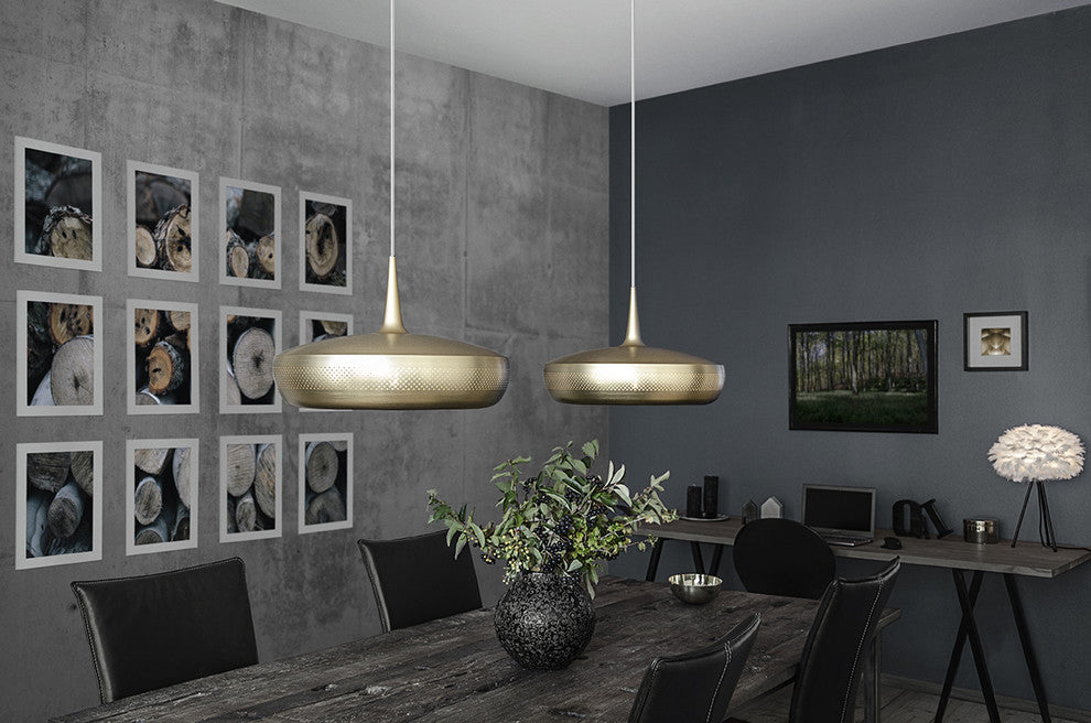 Clava Dine Hardwired Pendant, White/Brushed Brass