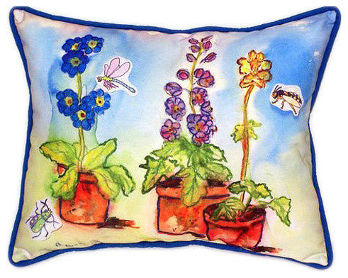 Pair of Betsy Drake Potted Flowers Large Indoor/Outdoor Pillows 16x20