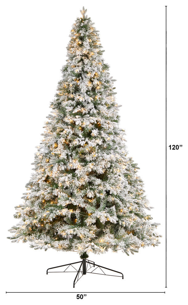 10' Flocked Vermont Mixed Pine Artificial Christmas Tree With 800 LED Lights