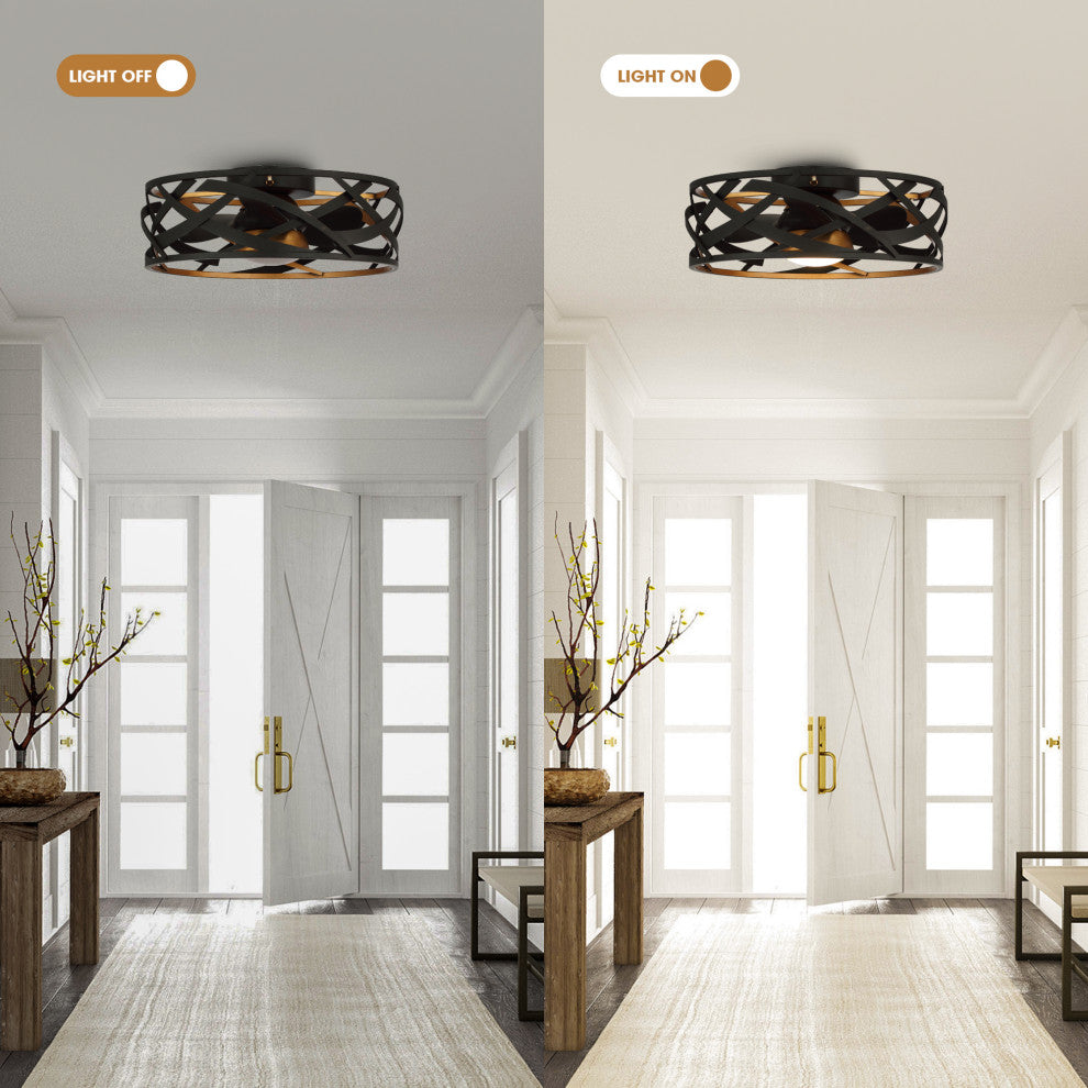 21 in Indoor Black Industrial LED Caged Ceiling Fan With Remote
