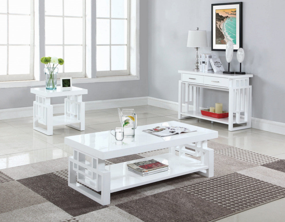 Rectangular Coffee Table with Shelf, White