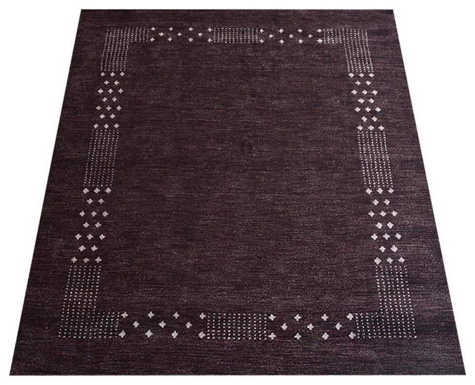 Hand Knotted Loom Silk Area Rug Contemporary Brown
