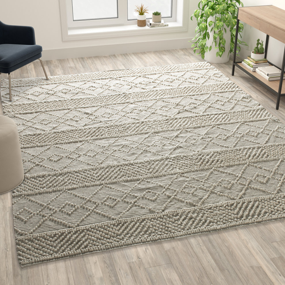 Casey Collection Rectangle 8' x 10' Ivory Geometric Design Handwoven Area Rug