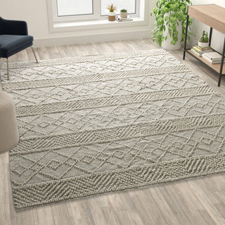 Casey Collection Rectangle 8' x 10' Ivory Geometric Design Handwoven Area Rug