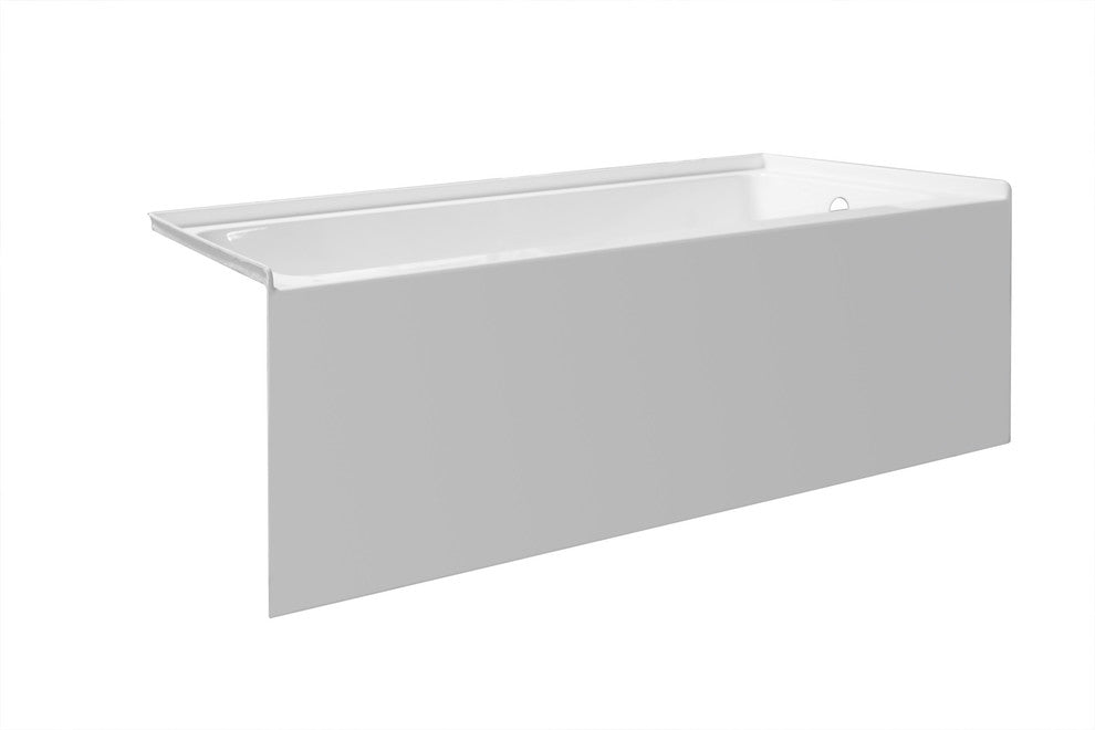 pSpace White Acrylic Bathtub, Smooth Integral Skirt 60"x30", Right Hand