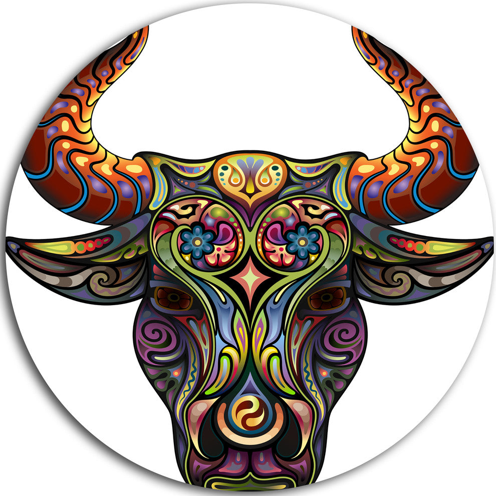 Ornamental Bull, Animal Digital Round Wall Art, 23"