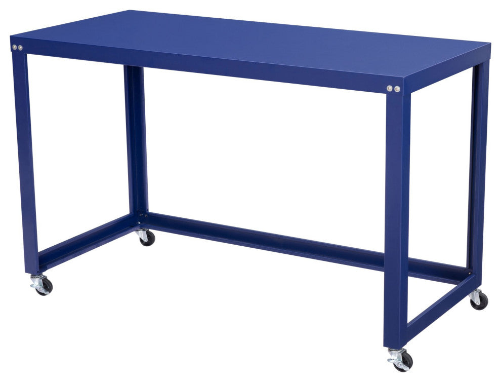 Computer Work Desk, Rectangular, Steel Metal, Blue, Home Business Office