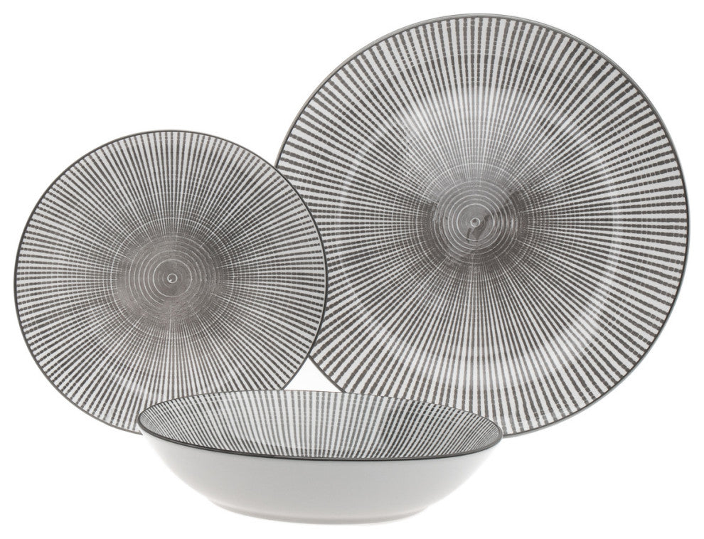 Laura Porcelain 12 Piece Dinnerware Set, Grey
