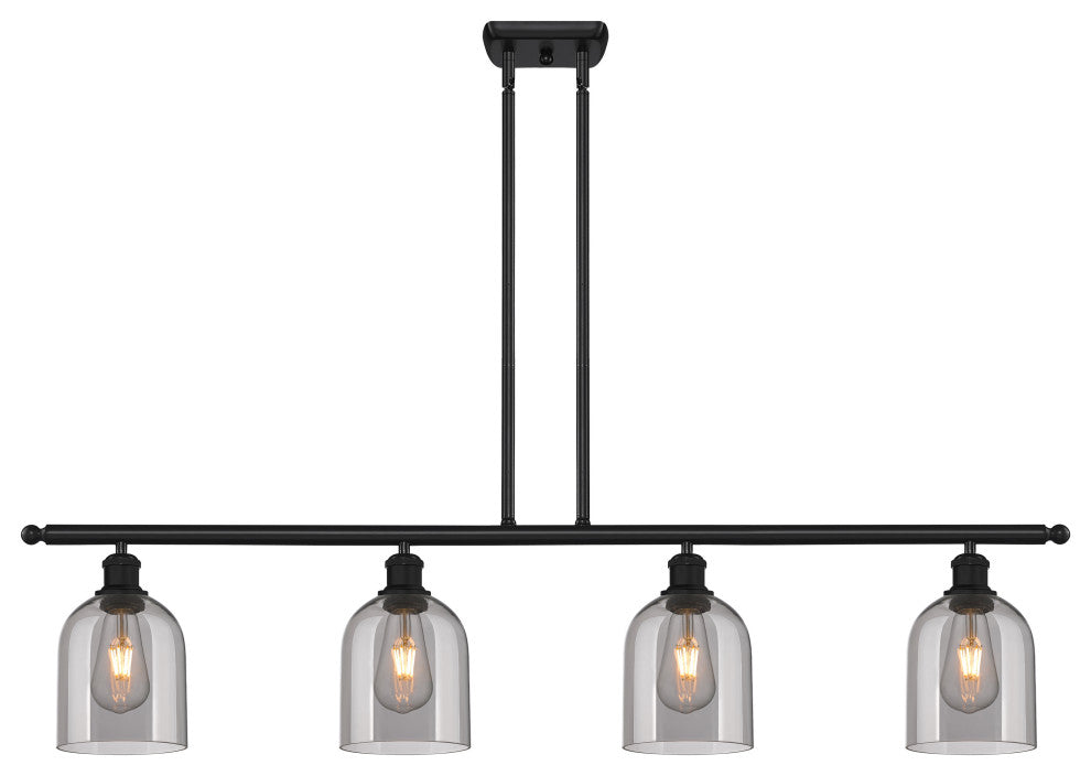 Ballston-Bella 4-Light 48" Stem Island Light, Matte Black, Light Smoke