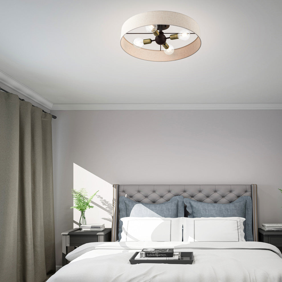 Livex Lighting Venlo 4 Light Bronze With Antique Brass Accents Large Semi-Flush