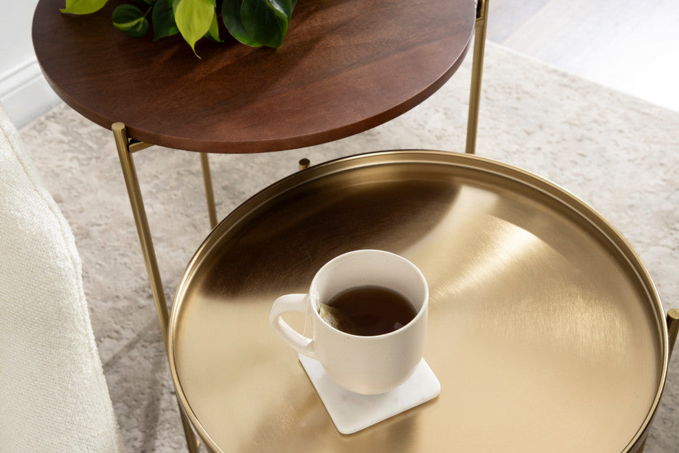 Ulani Round Metal Accent Tables, Walnut Brown