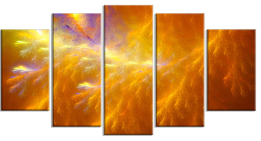 Mystic Yellow Thunder Sky, Contemporary Canvas Art Print, 60"x32", 5 Panels