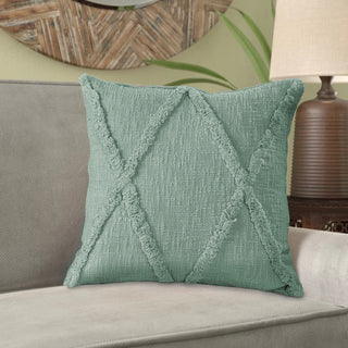 Boho Diamond Tufted Cotton Throw Pillow, Misty Jade, 18" X 18"