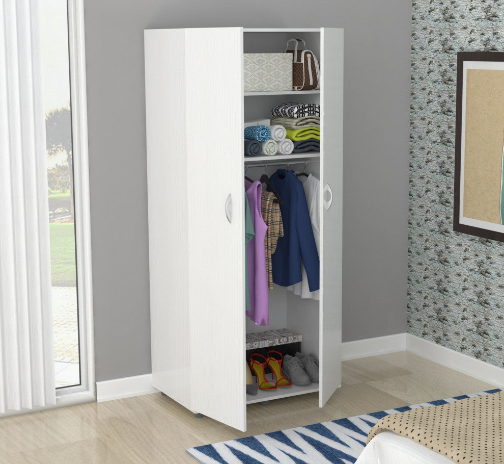 HomeRoots White Finish Wood Wardrobe with Two Doors