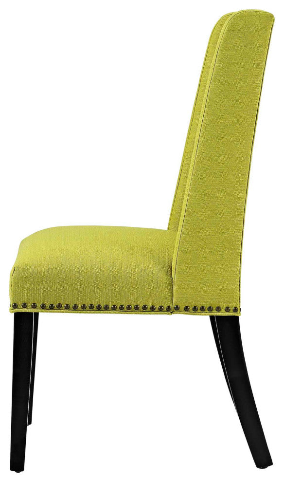 Modern Designer Dining Room Side Dining Chair, Set of Four, Fabric Wood, Green
